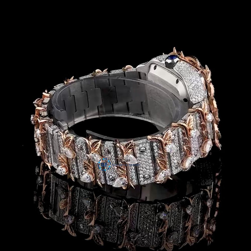 Leafe Style Roman Dial Dual Tone Moissanite Wrist Watch
