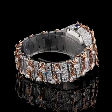 Leafe Style Roman Dial Dual Tone Moissanite Wrist Watch