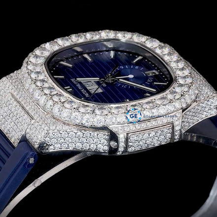 Blue Rubber Strap Moissanite Diamond Luxury Watch