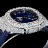 Blue Rubber Strap Moissanite Diamond Luxury Watch