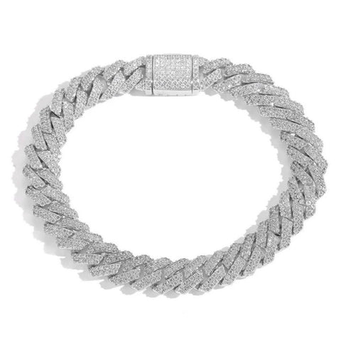 Lab Created Moissanite Diamond Silver Cuban Bracelet