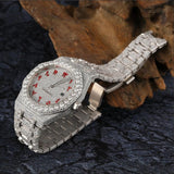 Red Color Arabic Dial Iced Out Moissanite Watch