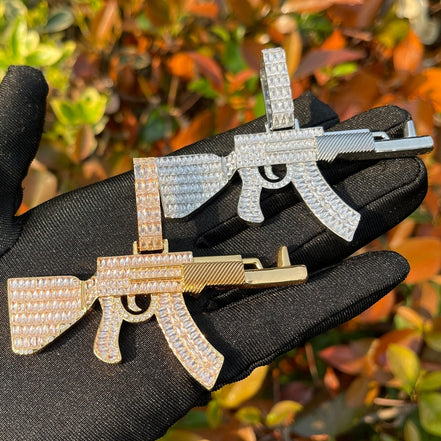 Iced Out Moissanite AK 47 Hip Hop Silver Pendant