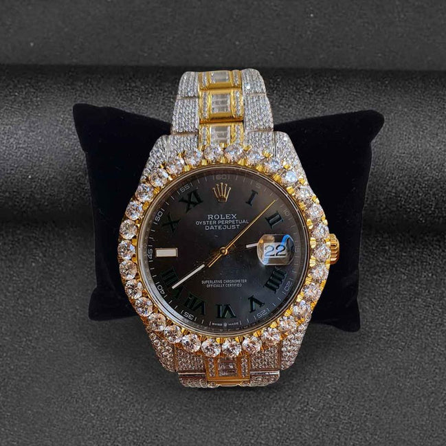 Moissanite Iced Out Dual Tone Time Piece For Men's