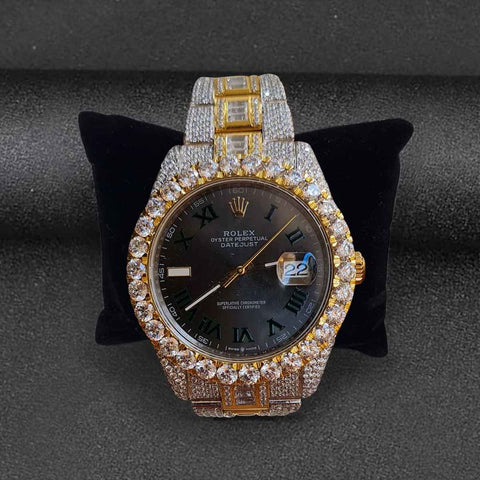 Moissanite Iced Out Dual Tone Time Piece For Men's