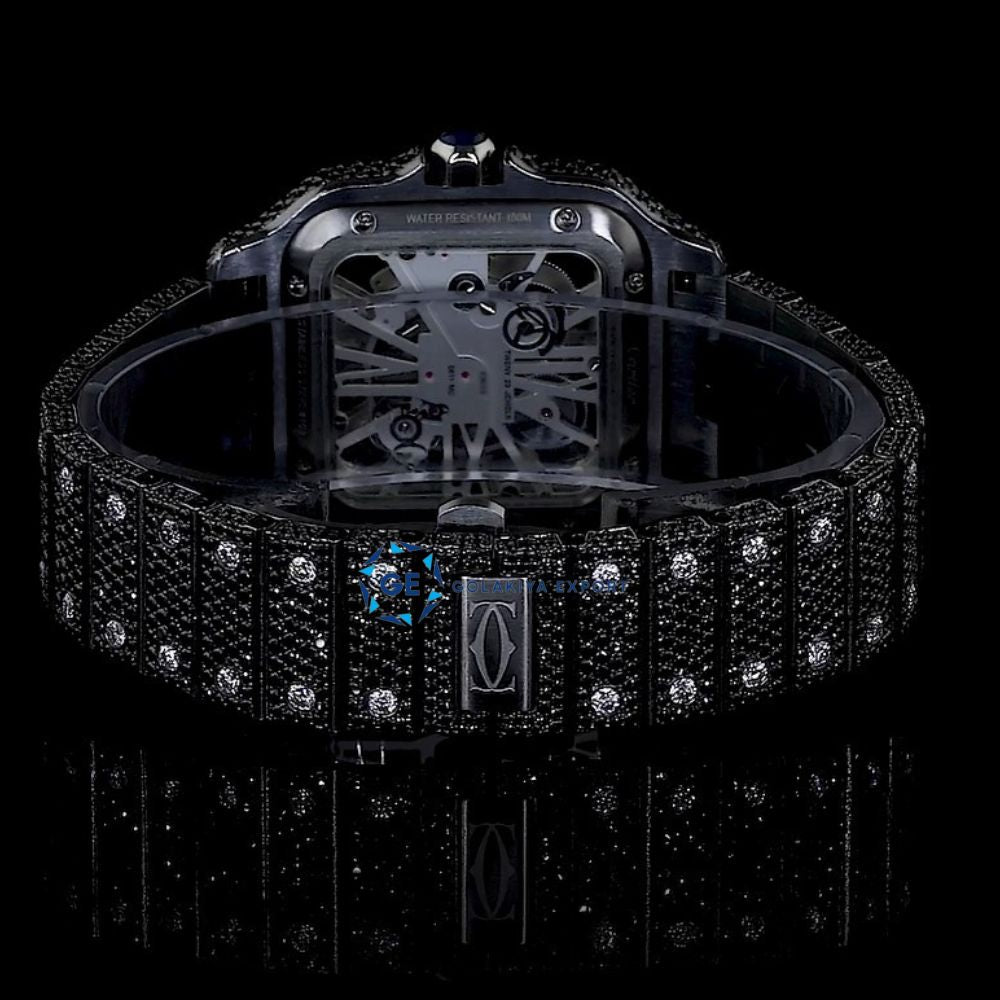 Formal Style Black Moissanite Skeleton Iced Out Watch