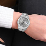 Grey Dial Stainless Steel Moissanite Diamond Unisex Watch