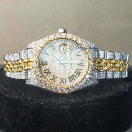 Moissanite Diamond Dual Tone Iced Out Hip Hop Men's Watch