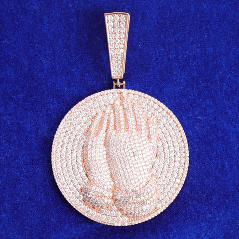 D Color Moissanite Praying Hand Round Shape Iced Out Pendant