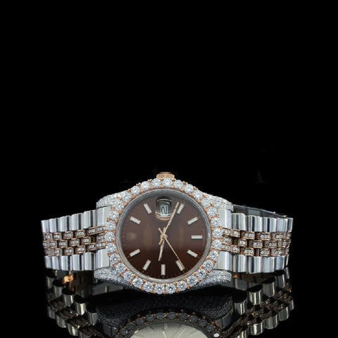 Brown Color Stainless Steel Moissanite Wrist Watch
