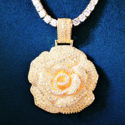 Rose Flower Silver Moissanite Men's Pendant