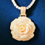 Rose Flower Silver Moissanite Men's Pendant