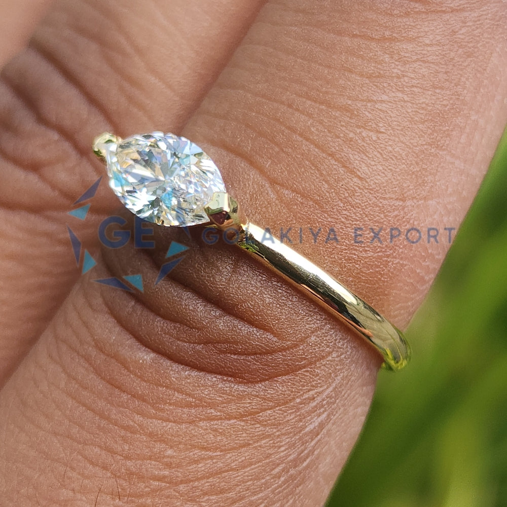 East To West Marquise Cut Solitaire Lab Grown Diamond Ring