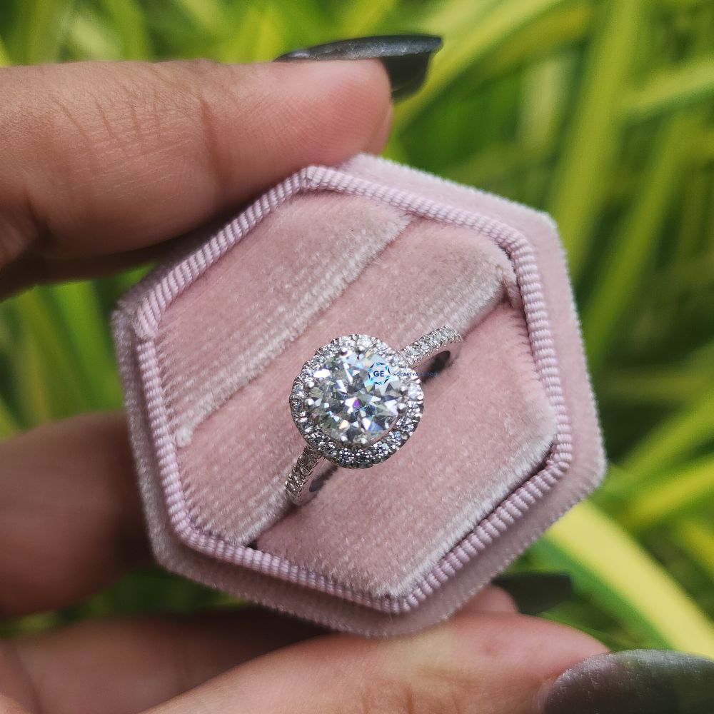 14K Gold Round Cut Lab Grown Halo Engagement Ring