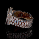 Brown Dial Day Date Moissanite Rose Gold Rapper Style Wrist Watch