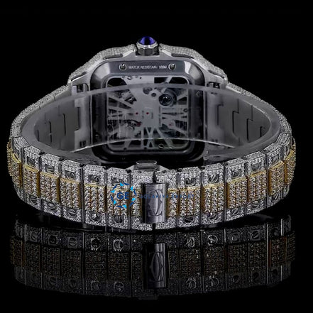 Fabulous Moissanite Skeleton Dual Tone Watch For Men's