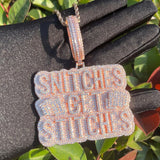 Hip Hop Iced Out Snitches Get Stitches Moissanite Diamond Pendant
