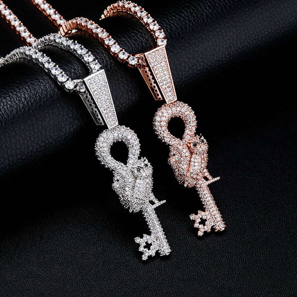 Flooded Ice Wise Owl Key Bling Moissanite Pendant