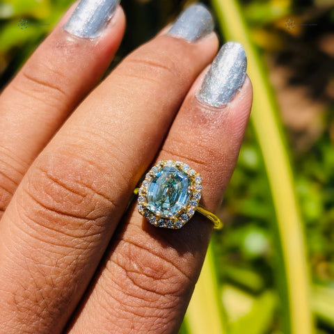 Halo Style Yellow Gold Unique Cut For Women