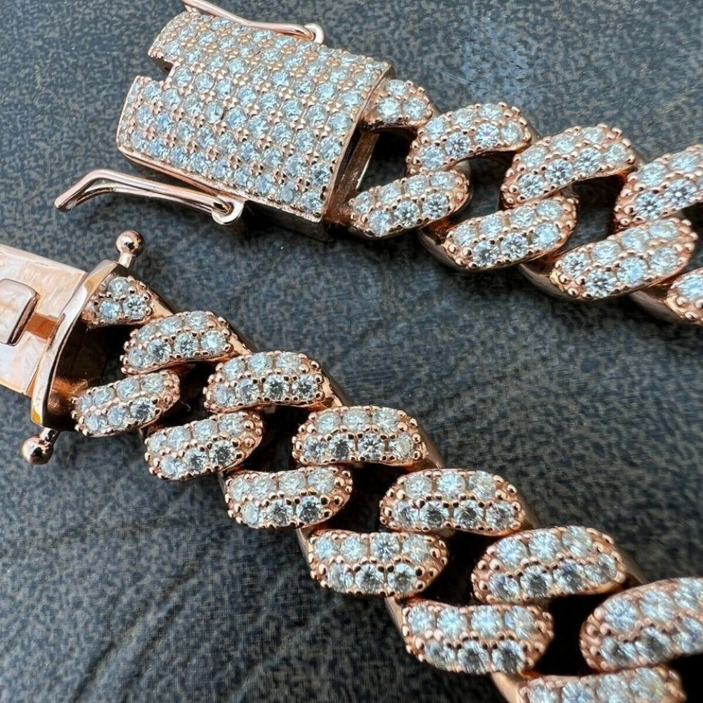 Rose Gold Plated Moissanite Cuban Link Bracelet