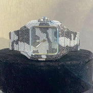 Black & White Army Design Dual Tone Moissanite Men's Watch