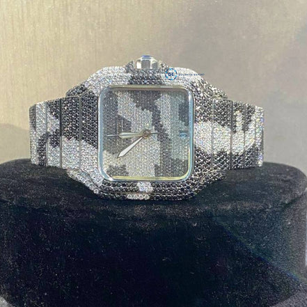 Black & White Army Design Dual Tone Moissanite Men's Watch