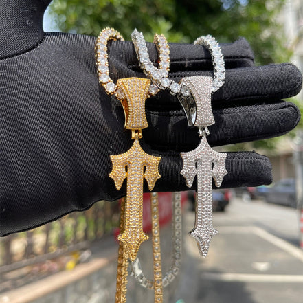 Hip Hop Rock Star Sword Cross VVS Moissanite Hip Hop Pendant