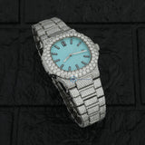 Fully Iced Out Sky Blue VVS1 Moissanite Luxury Watch