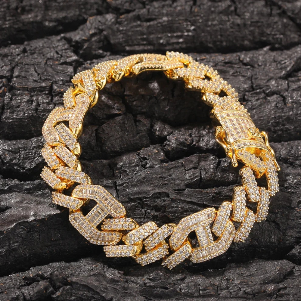 Luxury Hip Hop Moissanite Baguette Cuban Link Bracelet