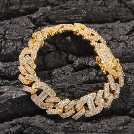Luxury Hip Hop Moissanite Baguette Cuban Link Bracelet