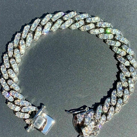 D Color Moissanite Iced Out Cuban Link Bracelet