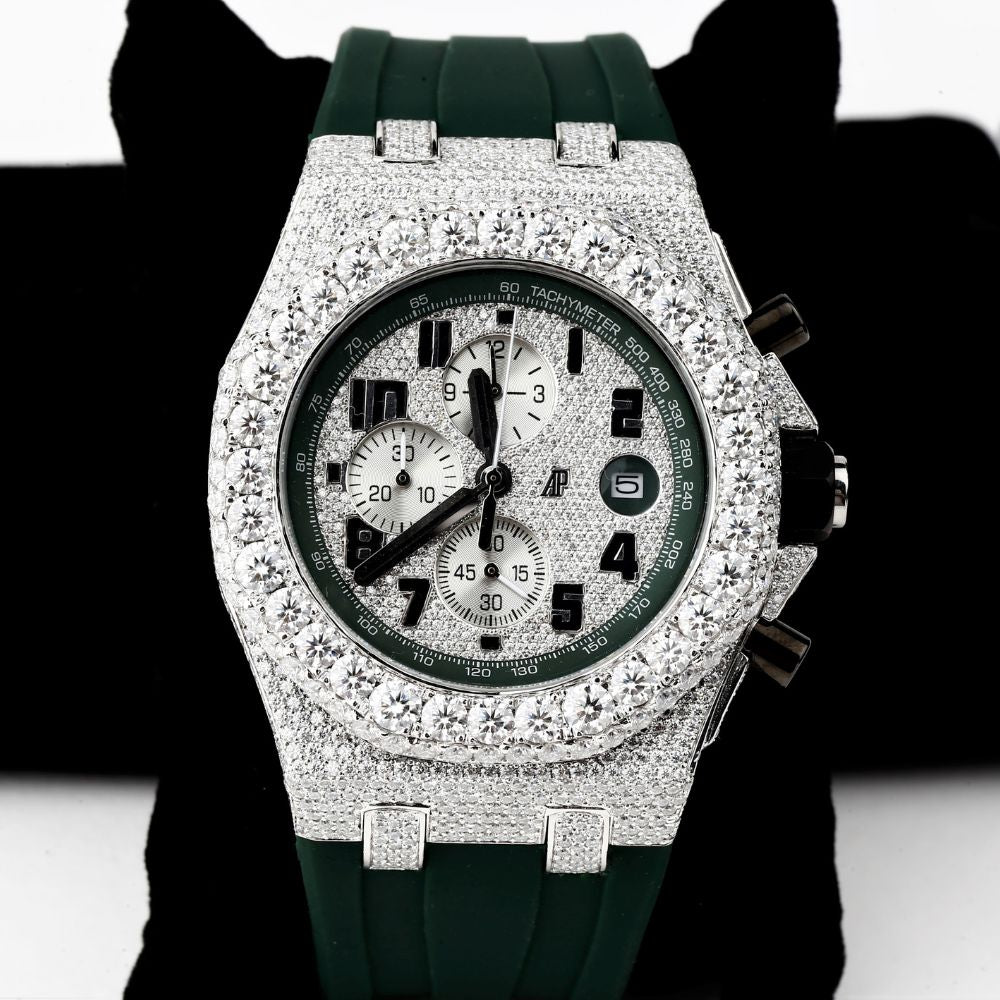 Luxury Customize Moissanite Green Belt Watch For Men's