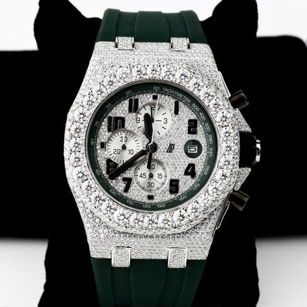 Luxury Customize Moissanite Green Belt Watch For Men's