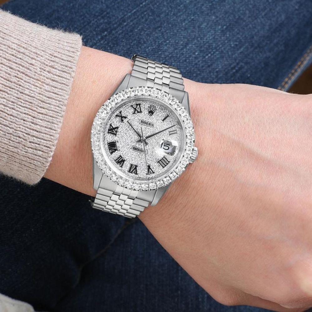 Men's Datejust Roman Numeral Moissanite Wrist Watch
