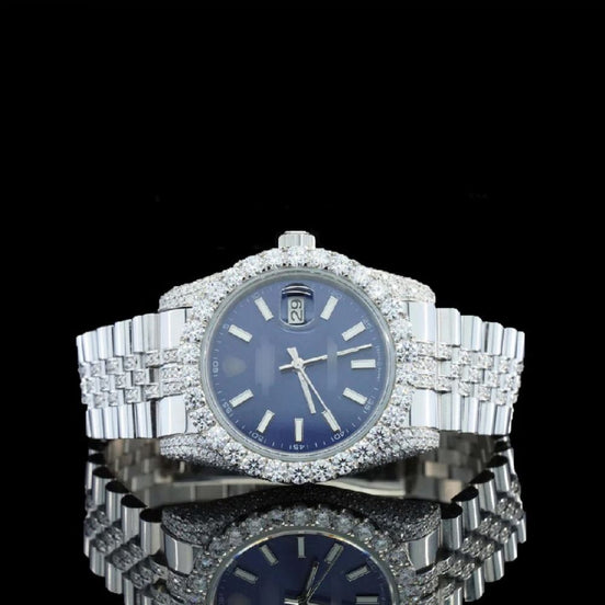 Blue Color Stainless Steel Moissanite Watch Gift For Men's
