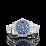 Blue Color Stainless Steel Moissanite Watch Gift For Men's