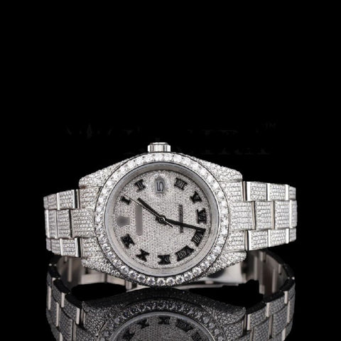 Roman Dial Fully Iced Out Moissanite Wrist Watch