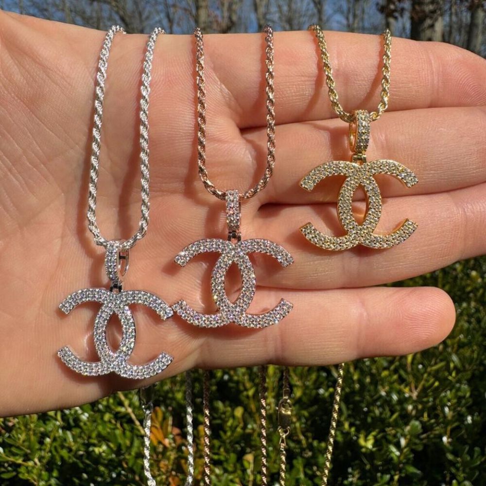 Double C Fashionista Iced Out Moissanite Diamond Pendant