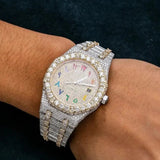 Moissanite Rain Bow Numeric Dual Tone Iced Out Watch