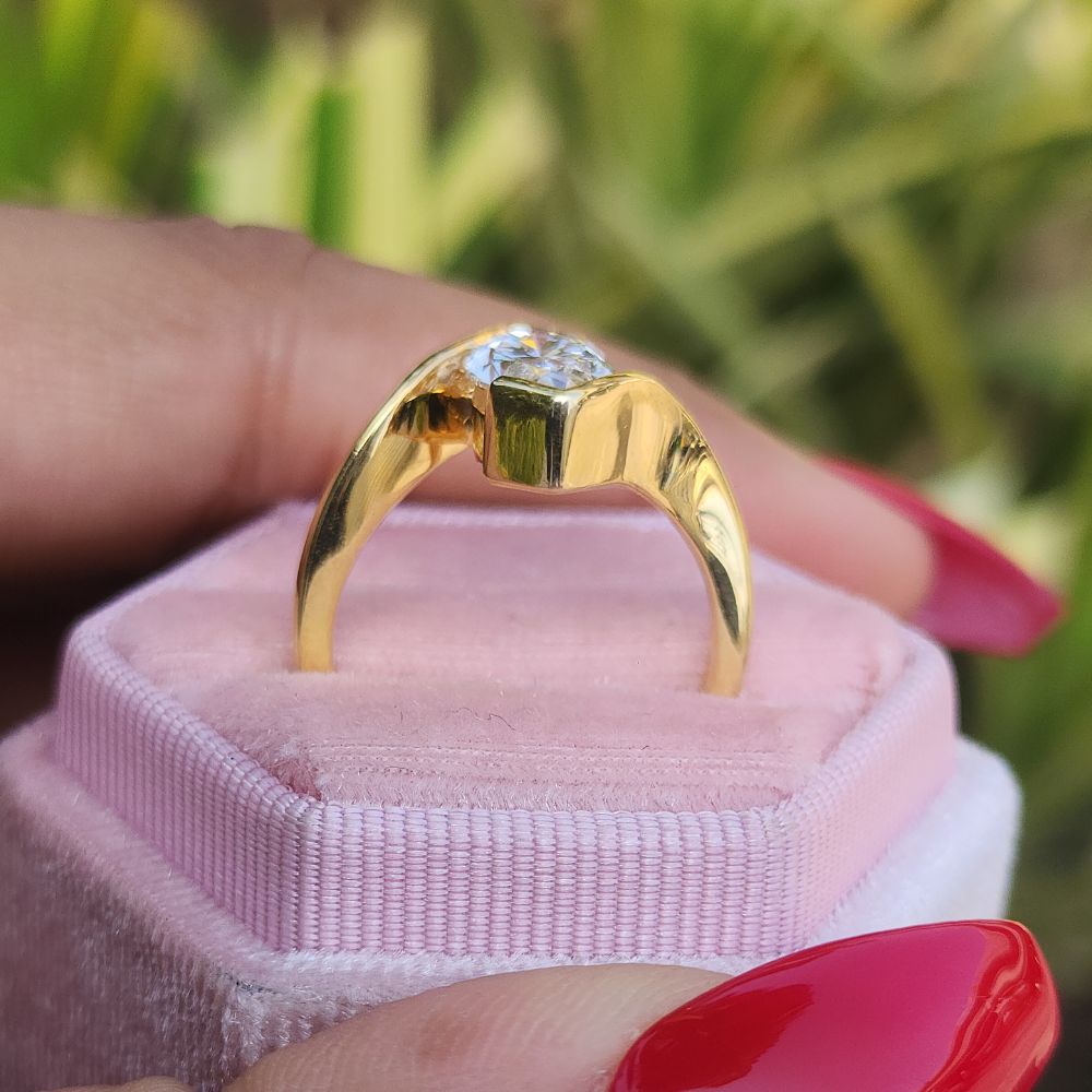 Half Bezel Set Marquise Cut Solitaire Lab Grown Diamond Ring