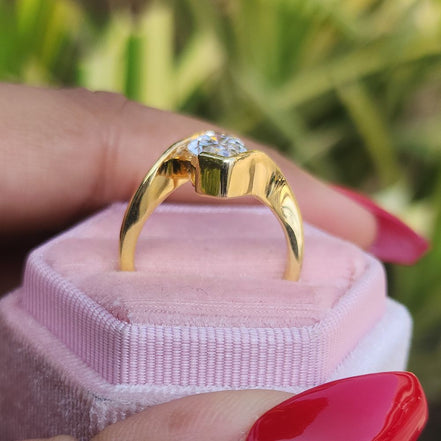 Half Bezel Set Marquise Cut Solitaire Lab Grown Diamond Ring