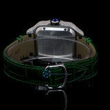 Green Color Leather Belt Moissanite Diamond Men's Watch