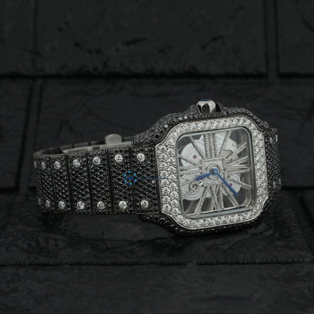 Black Moissanite Skeleton Hip Hop Wrist Watch