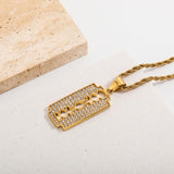 Hip Hop Razor Blade Moissanite Pendants Necklaces