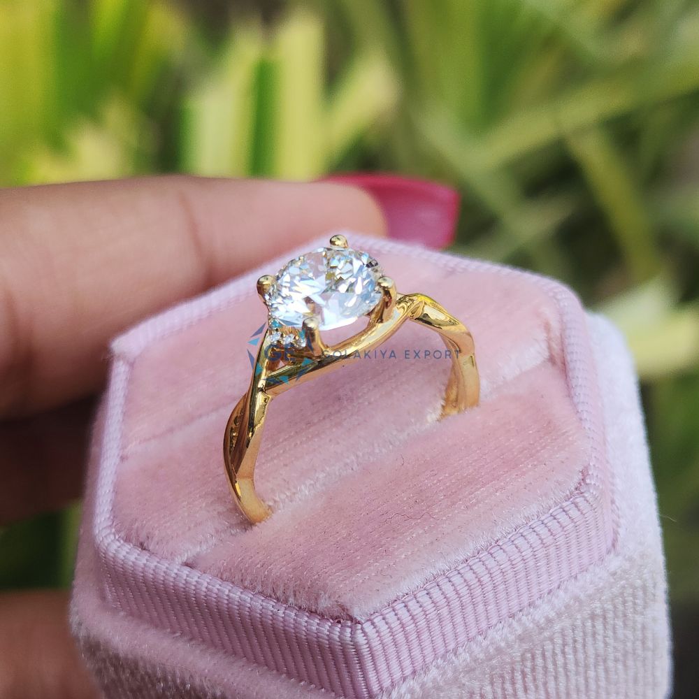 Round Cut Lab Grown Diamond Twisted Band Yellow Gold Ring