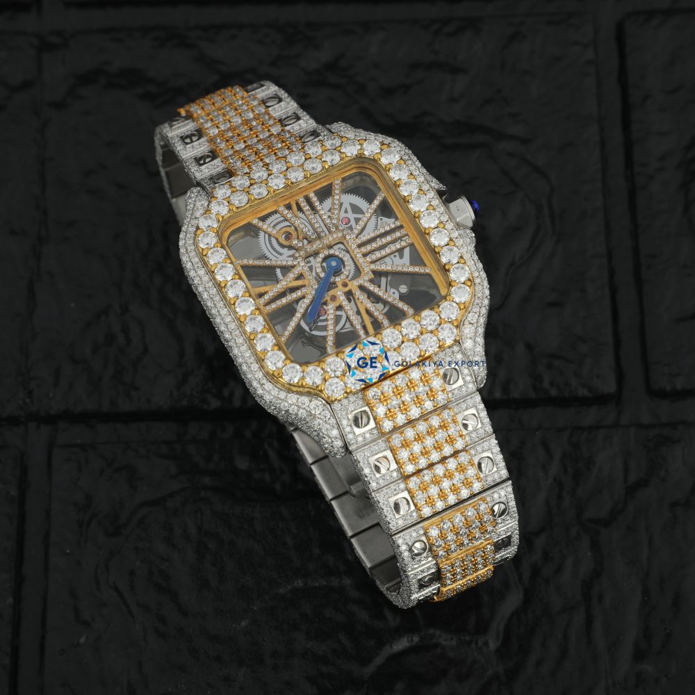 Dual Tone Skeleton Moissanite Watch Gift For Him