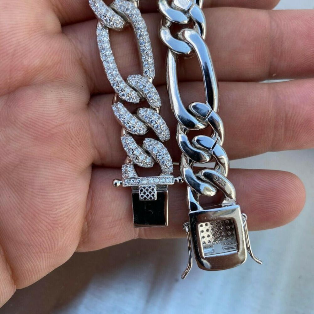 Figaro Link Moissanite Diamond 925 Silver Bracelet