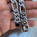 Figaro Link Moissanite Diamond 925 Silver Bracelet