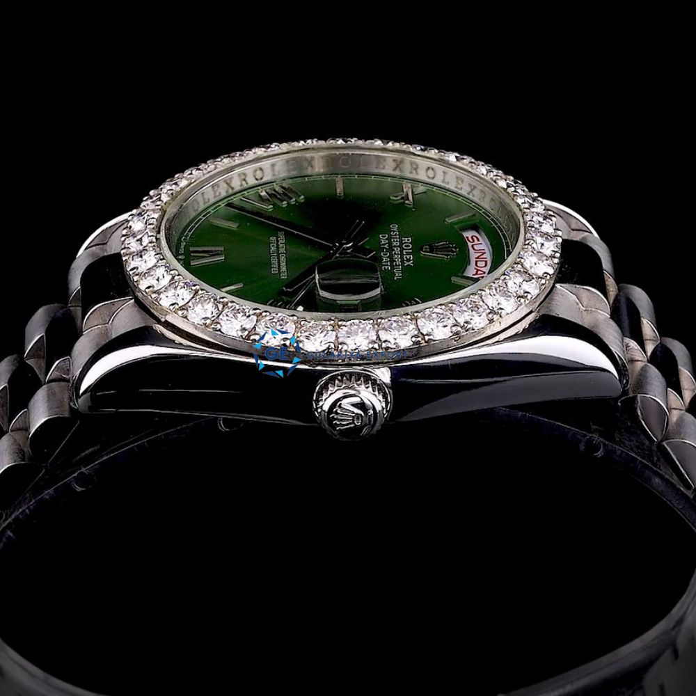 Day Date Moissanite Green Dial Wrist Watch For Men's