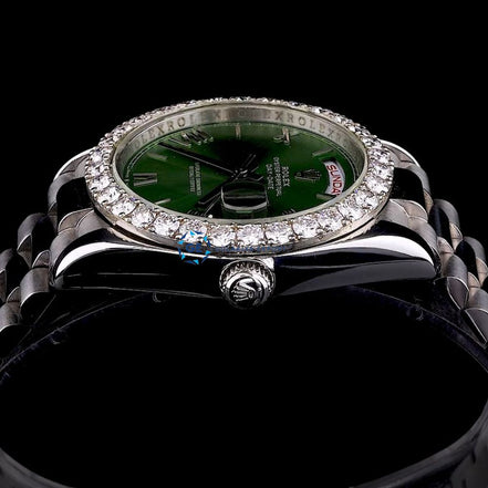 Day Date Moissanite Green Dial Wrist Watch For Men's